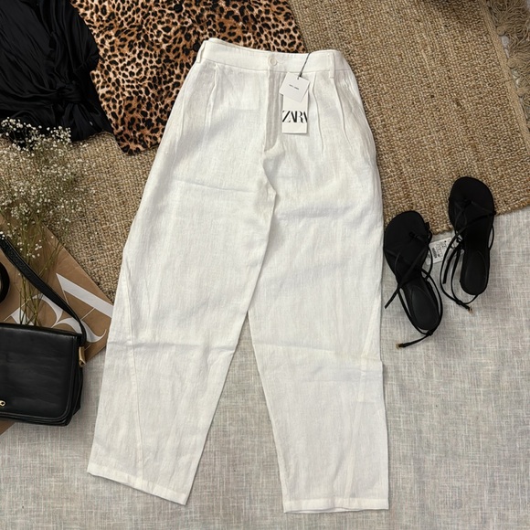 ZARA 100% LINEN PANTS WITH DARTS ZW COLLECTION - Picture 6 of 11
